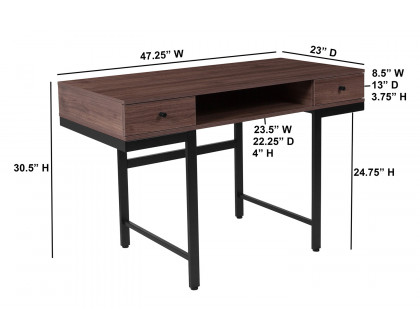 BLNK - Bartlett Dark Ash Wood Grain Finish Computer Desk with Drawers and Black Metal Legs