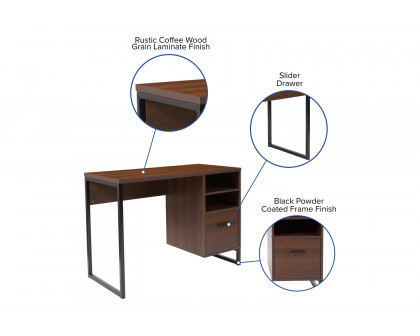 BLNK - Northbrook Rustic Coffee Wood Grain Finish Computer Desk with Black Metal Frame