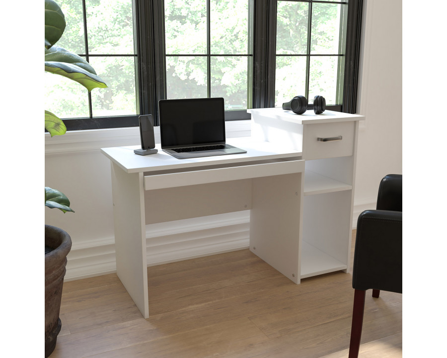 BLNK - Highland Park White Computer Desk with Shelves and Drawer