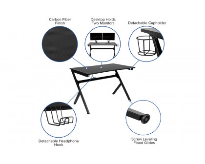 BLNK - Duncan Gaming Desk Computer Table Gamer Workstation with Headphone Holder and 2 Cable Management Holes