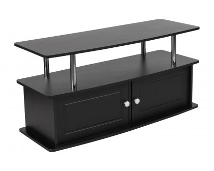 BLNK - Evanston Black TV Stand with Shelves, Cabinet and Stainless Steel Tubing