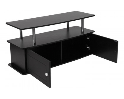 BLNK - Evanston Black TV Stand with Shelves, Cabinet and Stainless Steel Tubing