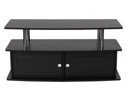 BLNK - Evanston Black TV Stand with Shelves, Cabinet and Stainless Steel Tubing