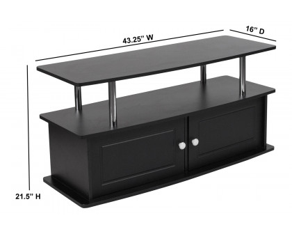 BLNK - Evanston Black TV Stand with Shelves, Cabinet and Stainless Steel Tubing