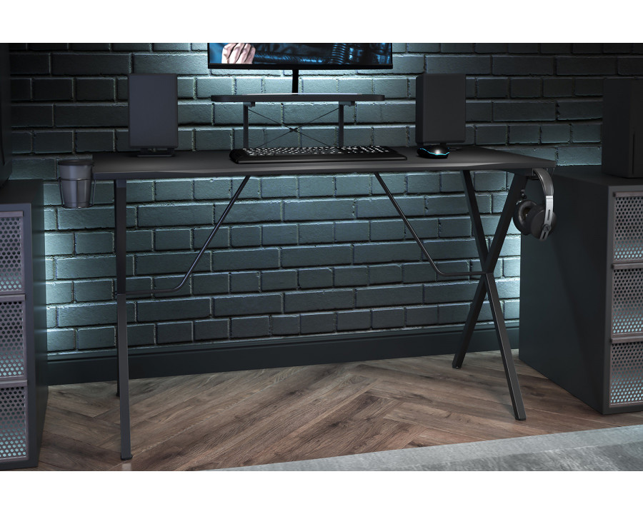 BLNK Mallot Gaming Desk with Cup Holder, Headphone Hook and Monitor/Smartphone Stand