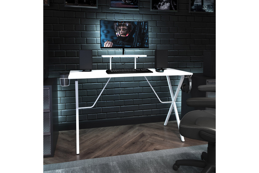 Lavish Home Gaming Computer Desk with Cup Holder, Headphone Hanger, Cable  Management, Black