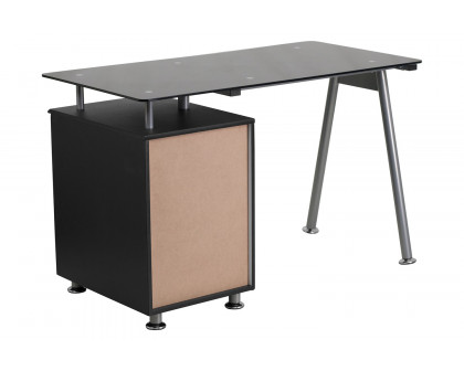 BLNK - Singleton Black Glass Computer Desk with Three Drawer Pedestal