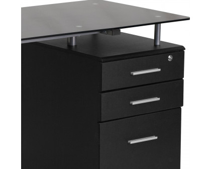 BLNK - Singleton Black Glass Computer Desk with Three Drawer Pedestal