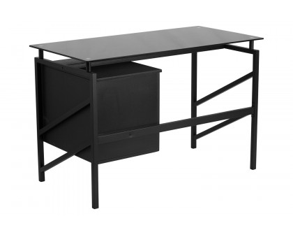 BLNK - Singleton Glass Desk with Two Drawer Pedestal