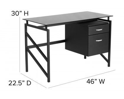 BLNK - Singleton Glass Desk with Two Drawer Pedestal