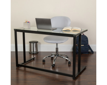 BLNK - Singleton Glass Desk with Black Pedestal Metal Frame