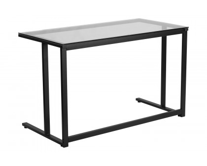 BLNK - Singleton Glass Desk with Black Pedestal Metal Frame