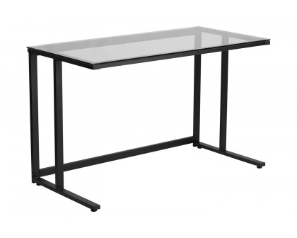 BLNK - Singleton Glass Desk with Black Pedestal Metal Frame