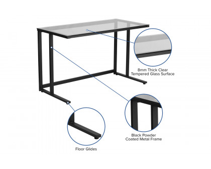 BLNK - Singleton Glass Desk with Black Pedestal Metal Frame