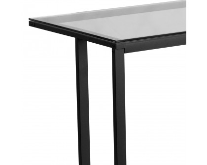 BLNK - Singleton Glass Desk with Black Pedestal Metal Frame