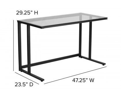 BLNK - Singleton Glass Desk with Black Pedestal Metal Frame