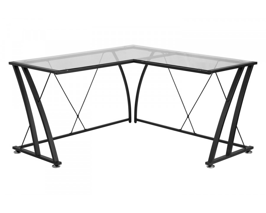 BLNK - Singleton Glass L-Shape Computer Desk with Black Metal Frame