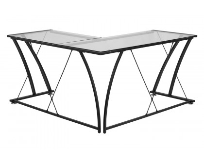 BLNK - Singleton Glass L-Shape Computer Desk with Black Metal Frame