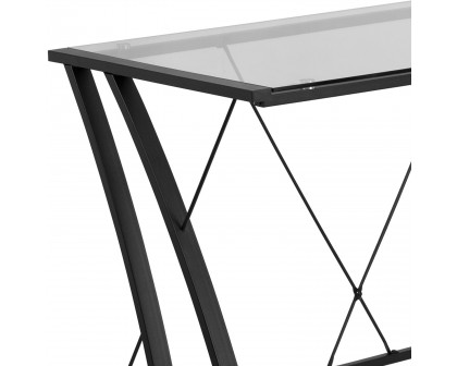 BLNK - Singleton Glass L-Shape Computer Desk with Black Metal Frame