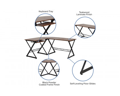 BLNK - Singleton Teakwood Laminate L-Shape Computer Desk with Pull-Out Keyboard Tray