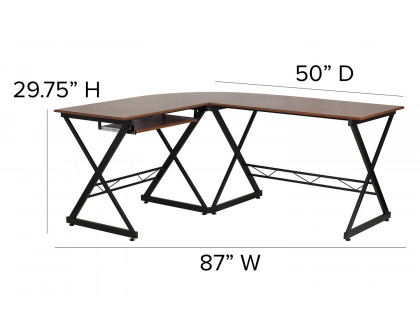 BLNK - Singleton Teakwood Laminate L-Shape Computer Desk with Pull-Out Keyboard Tray