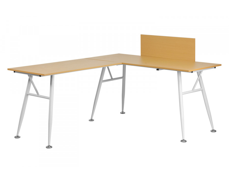 BLNK - Beech Laminate L-Shape Computer Desk with White Metal Frame