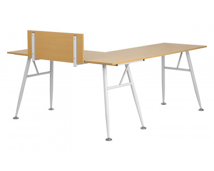 BLNK - Beech Laminate L-Shape Computer Desk with White Metal Frame