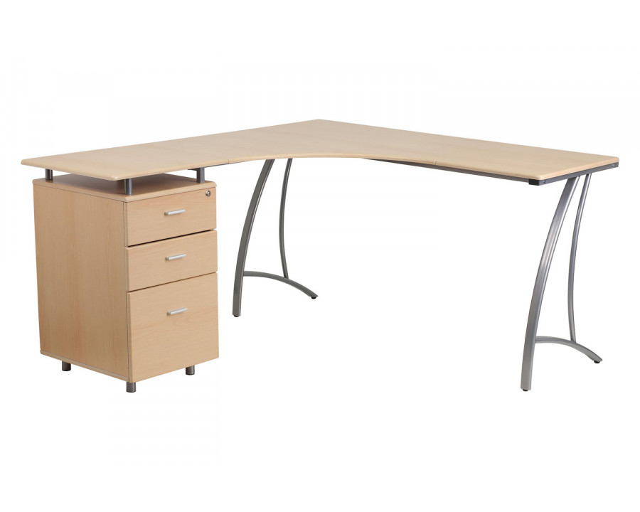 BLNK - Beech Laminate L-Shape Desk with Three Drawer Pedestal