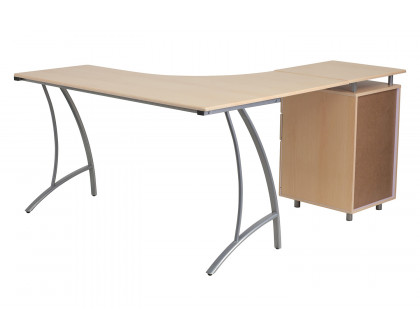 BLNK - Beech Laminate L-Shape Desk with Three Drawer Pedestal