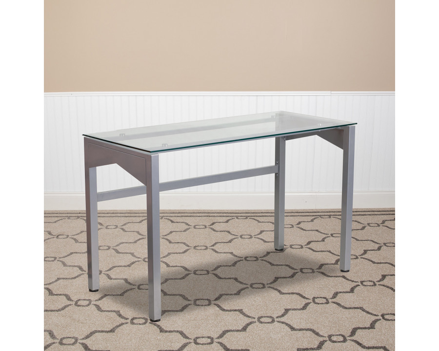 BLNK - Jayden Contemporary Clear Tempered Glass Desk with Geometric Sides