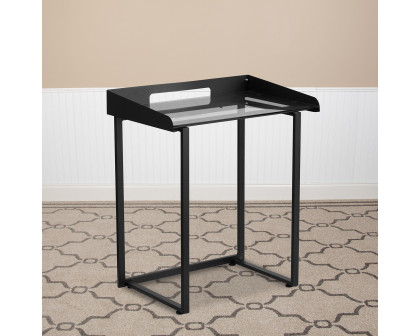 BLNK Jayden Contemporary Clear Tempered Glass Desk with Raised Cable Management Border and Metal Frame