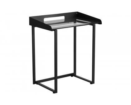 BLNK Jayden Contemporary Clear Tempered Glass Desk with Raised Cable Management Border and Metal Frame - Black