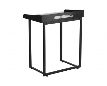 BLNK Jayden Contemporary Clear Tempered Glass Desk with Raised Cable Management Border and Metal Frame - Black