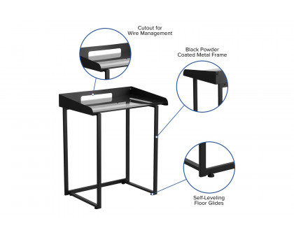 BLNK Jayden Contemporary Clear Tempered Glass Desk with Raised Cable Management Border and Metal Frame - Black