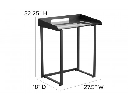 BLNK Jayden Contemporary Clear Tempered Glass Desk with Raised Cable Management Border and Metal Frame - Black