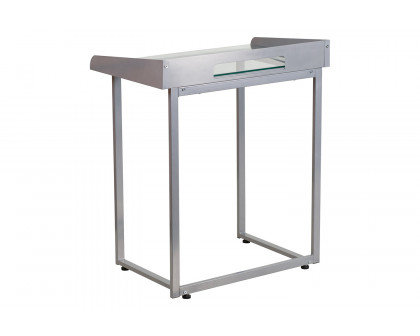 BLNK Jayden Contemporary Clear Tempered Glass Desk with Raised Cable Management Border and Metal Frame - Silver