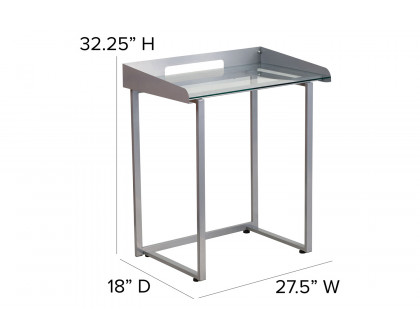 BLNK Jayden Contemporary Clear Tempered Glass Desk with Raised Cable Management Border and Metal Frame - Silver