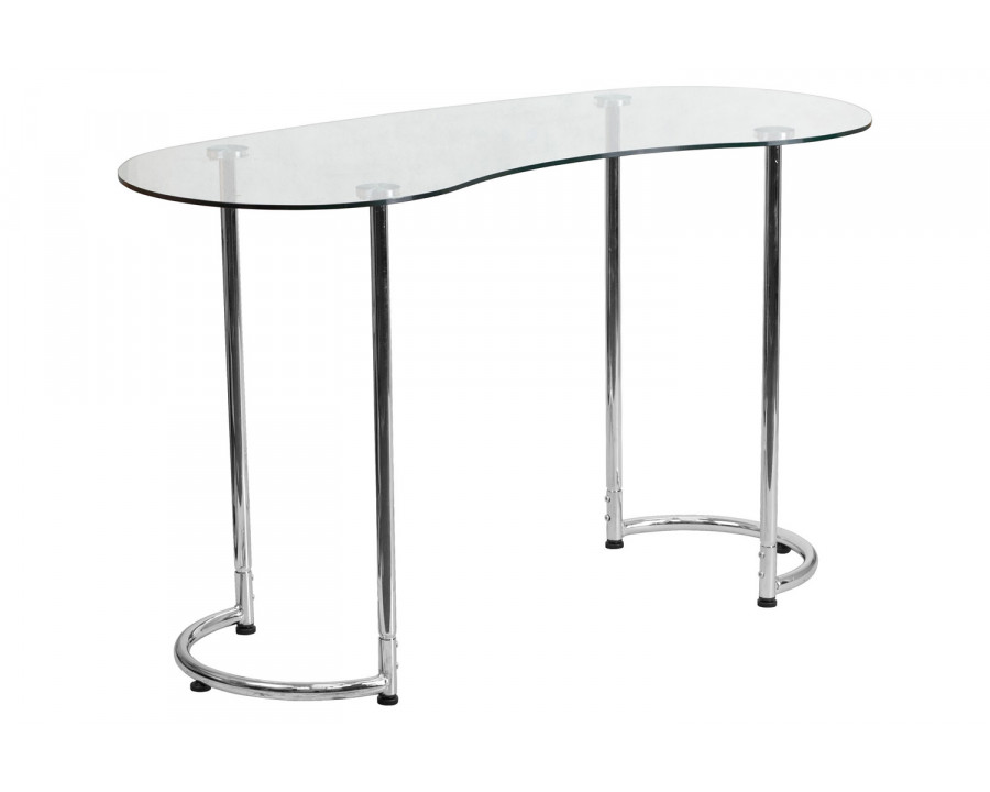 BLNK - Contemporary Desk with Curvaceous Clear Tempered Glass