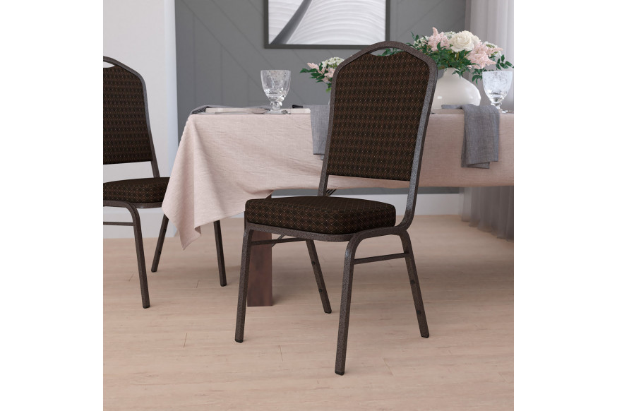 BLNK™ HERCULES Series Fabric Crown Back Stacking Banquet Chair with Gold Vein Frame - Brown Patterned