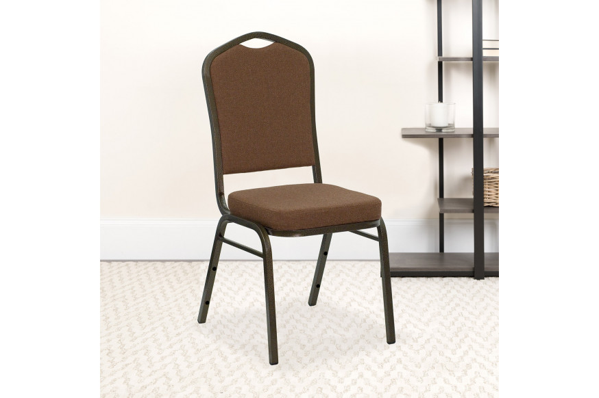 BLNK™ HERCULES Series Fabric Crown Back Stacking Banquet Chair with Gold Vein Frame - Coffee