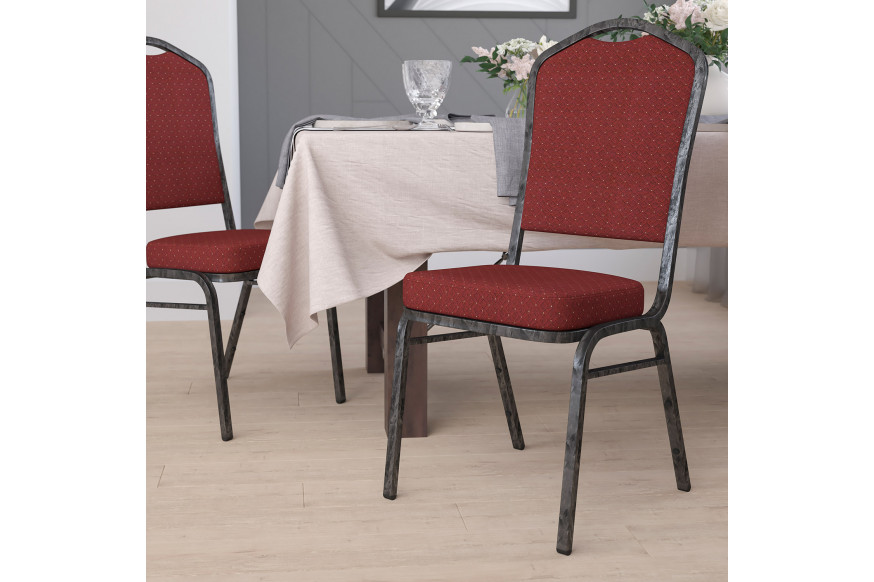 BLNK™ HERCULES Series Fabric Crown Back Stacking Banquet Chair with Silver Vein Frame - Burgundy Patterned