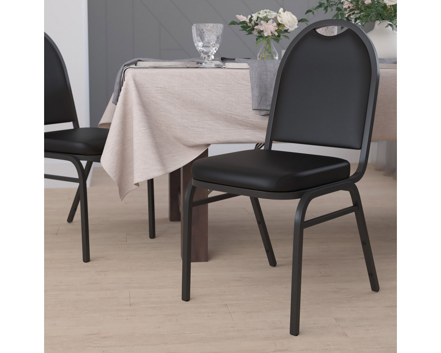 BLNK HERCULES Series Commercial Vinyl Dome Back Stacking Banquet Chair - Black Metal