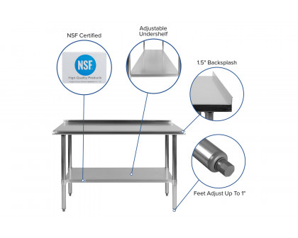 BLNK Rawcliffe Stainless Steel Prep and Work Table with Undershelf - with Backsplash