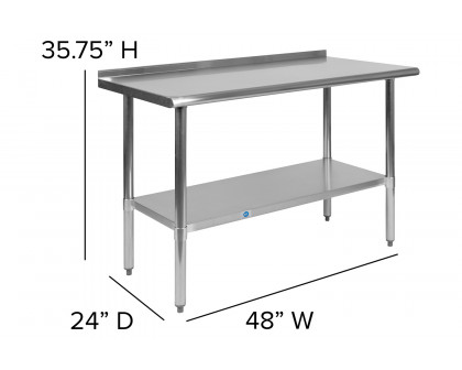 BLNK Rawcliffe Stainless Steel Prep and Work Table with Undershelf - with Backsplash