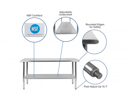 BLNK Reese Stainless Steel Prep and Work Table with Undershelf