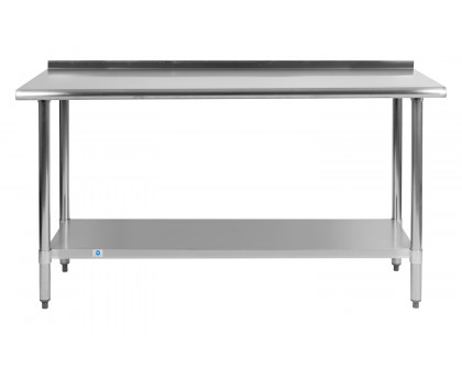 BLNK Reese Stainless Steel Prep and Work Table with Undershelf - with Backsplash