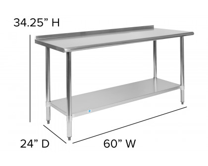 BLNK Reese Stainless Steel Prep and Work Table with Undershelf - with Backsplash