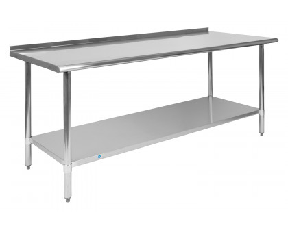 BLNK Reader Stainless Steel Prep and Work Table with Undershelf - with Backsplash