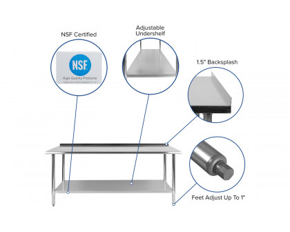 BLNK Reader Stainless Steel Prep and Work Table with Undershelf - with Backsplash