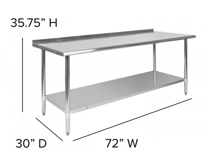 BLNK Reader Stainless Steel Prep and Work Table with Undershelf - with Backsplash